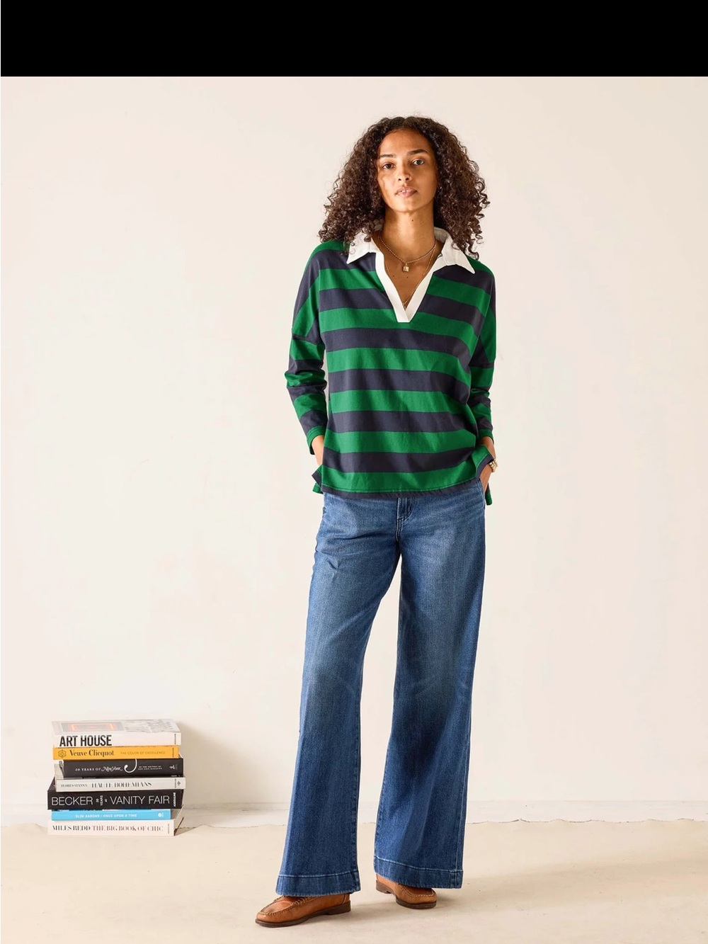 NWT Mersea Amelia Rugby Tee in True Navy and Green, Size P